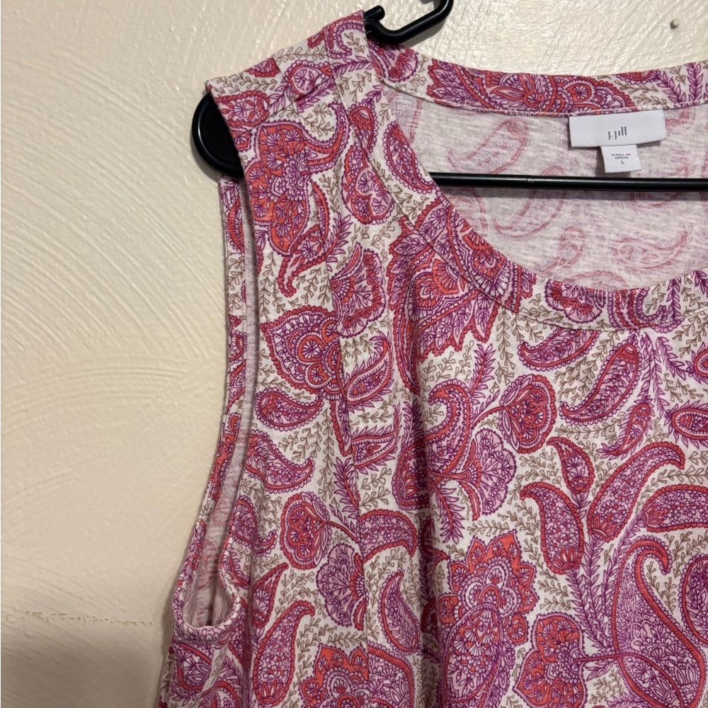 J Jill Large Pink Paisley Sleeveless Dress Soft Cotton Tencel Knit - Picture 6 of 9